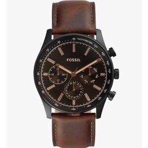 Fossil Sullivan Multifunction Brown Leather  Black Watch, Leather Strap, BQ2457